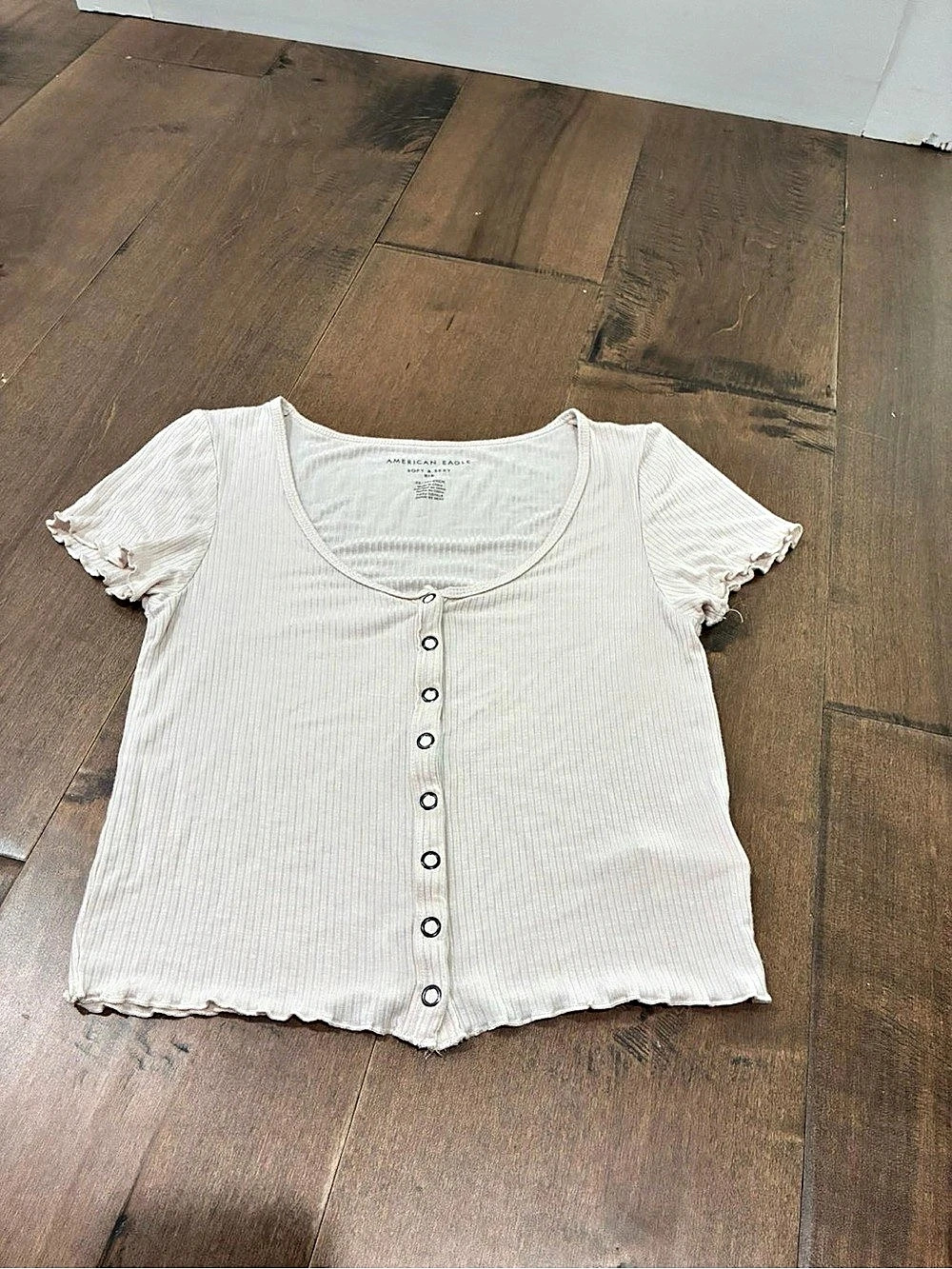 American Eagle Outfitters Soft & Sexy Ribbed Button-Front Scoop Neck Tee